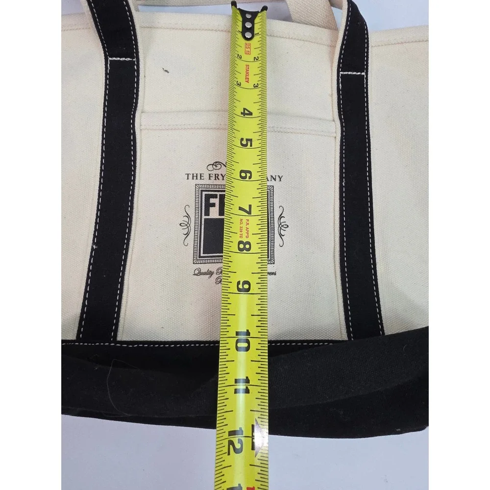 Frye‎ Company Canvas Tote Bag Cream Black Logo Graphic Large Travel Market Bag